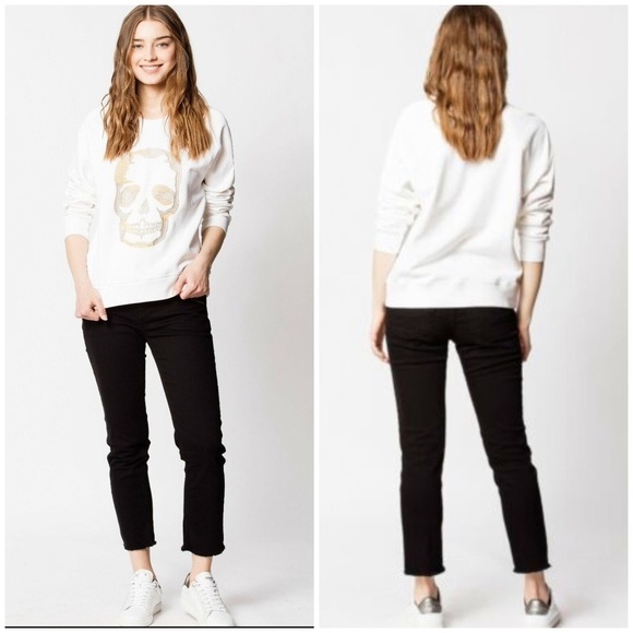 ZADIG & Voltaire Upper Skull Glitter Embroidered SweatShirt in White Size XS - Picture 8 of 10